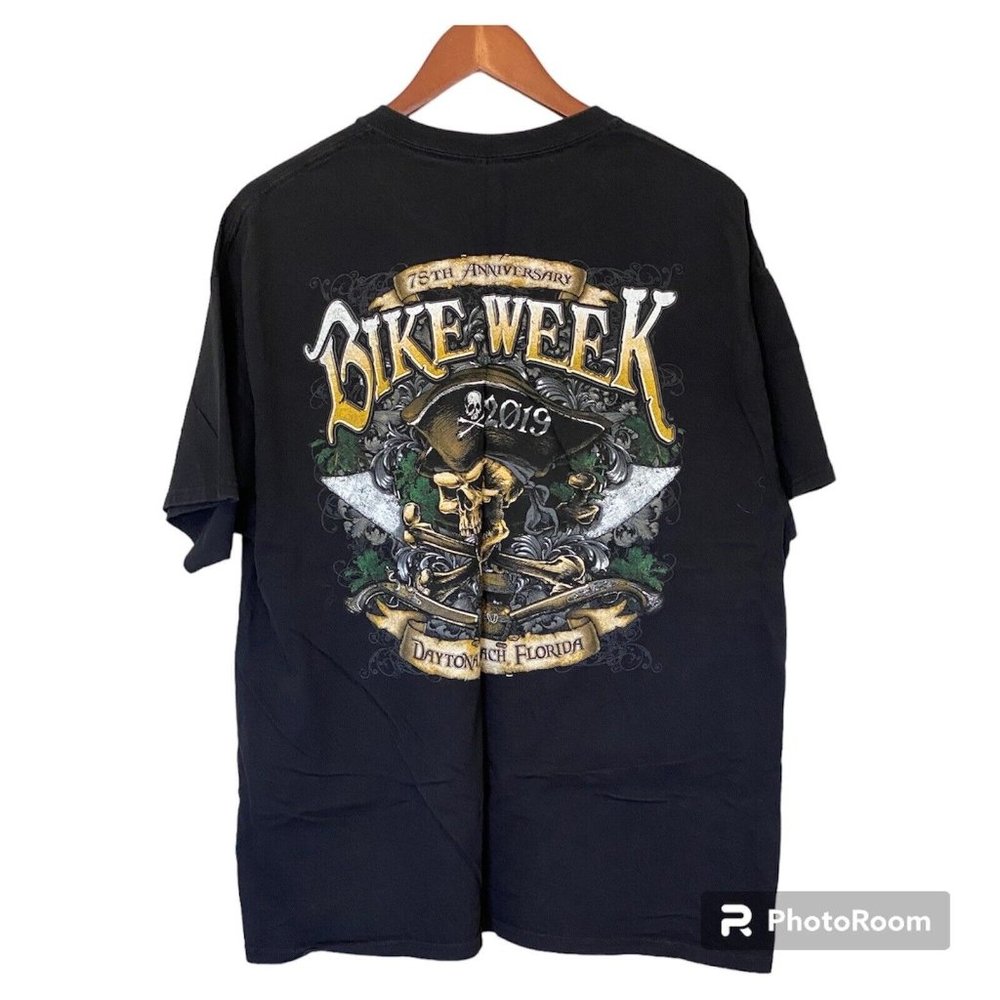 Daytona Beach 2019 Bike Week Black S/S T-Shirt Men's Size XL Skull Pirate 78th - Picture 2 of 11